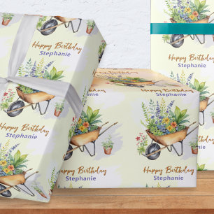 Gardening Themed Happy Birthday Personalised Wrapping Paper