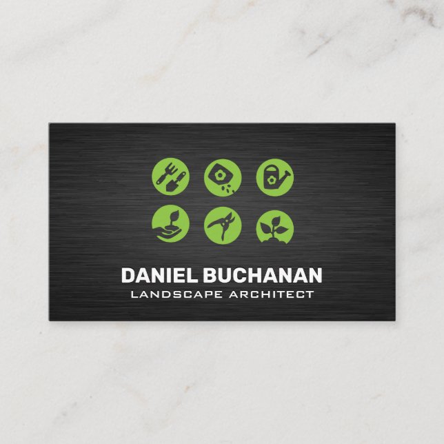 Gardening Tool Icons Business Card (Front)