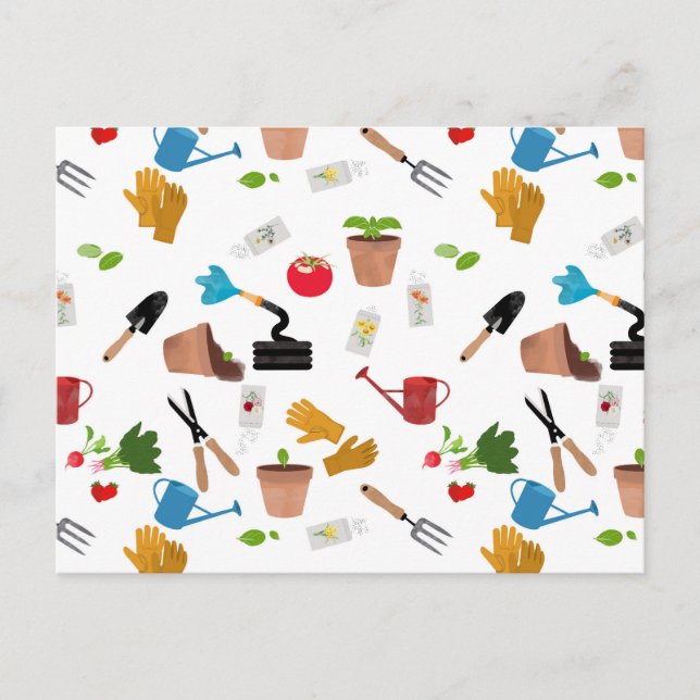 Gardening Tools Plants Gardener Nursery Pattern Holiday Postcard (Front)