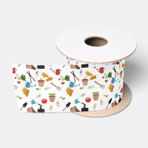 Gardening Tools Plants Gardener Nursery Pattern Satin Ribbon