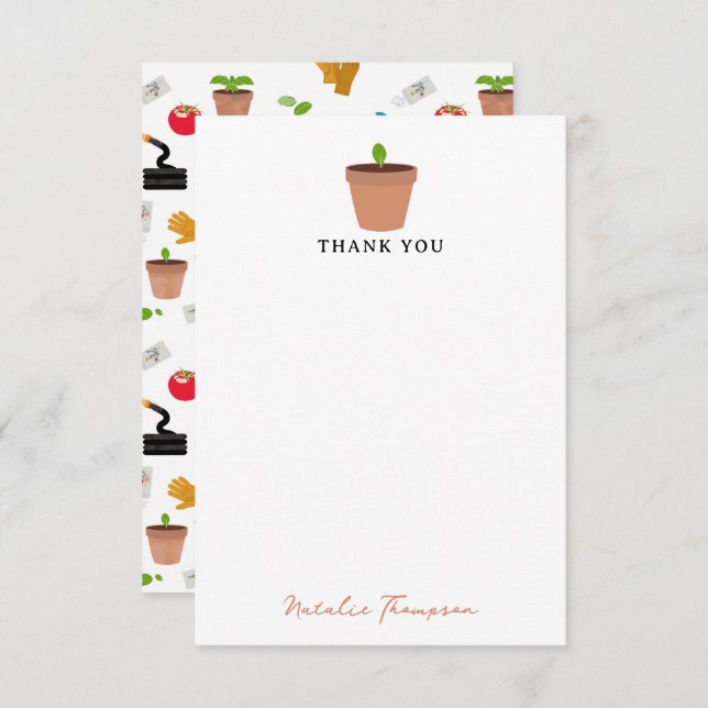 Gardening Tools Plants Gardener Nursery Pattern Thank You Card (Front/Back)