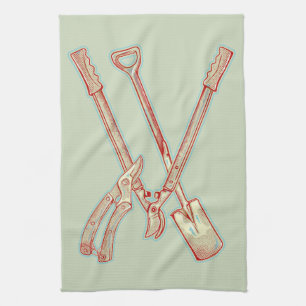 Gardening tools tea towel