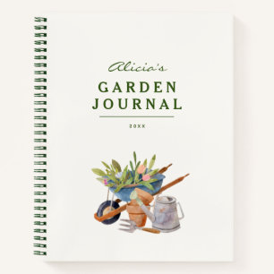Gardening Tools Watercolor Garden Journal Notebook