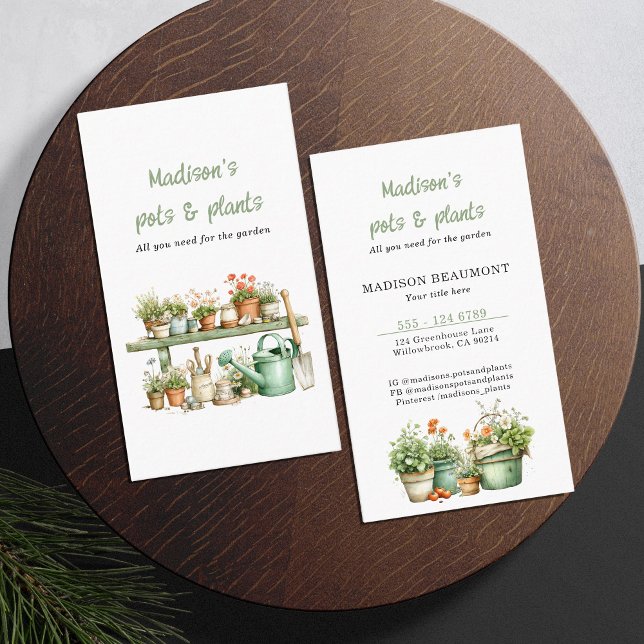 Gardening watercolor pots and plants business card (Creator Uploaded)