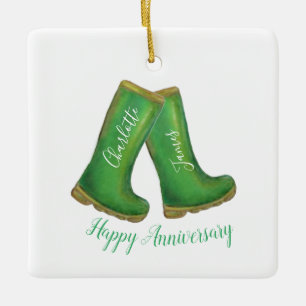 Gardening welly boot wedding anniversary ceramic ornament