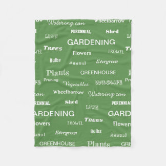 Gardening Words Patterned Garden Themed Green Fleece Blanket
