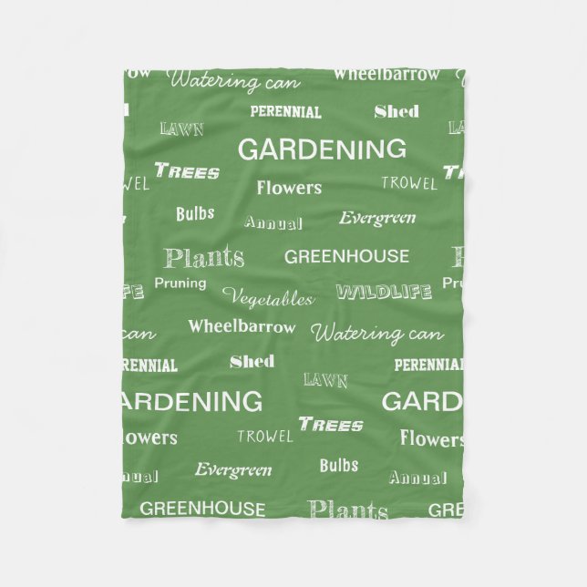 Gardening Words Patterned Garden Themed Green Fleece Blanket (Front)