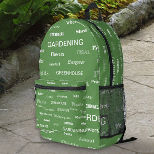 Gardening Words Patterned Green Garden Lover Printed Backpack