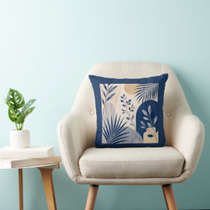 Gardens Syracuse Abstract Navy Leaf Cushion