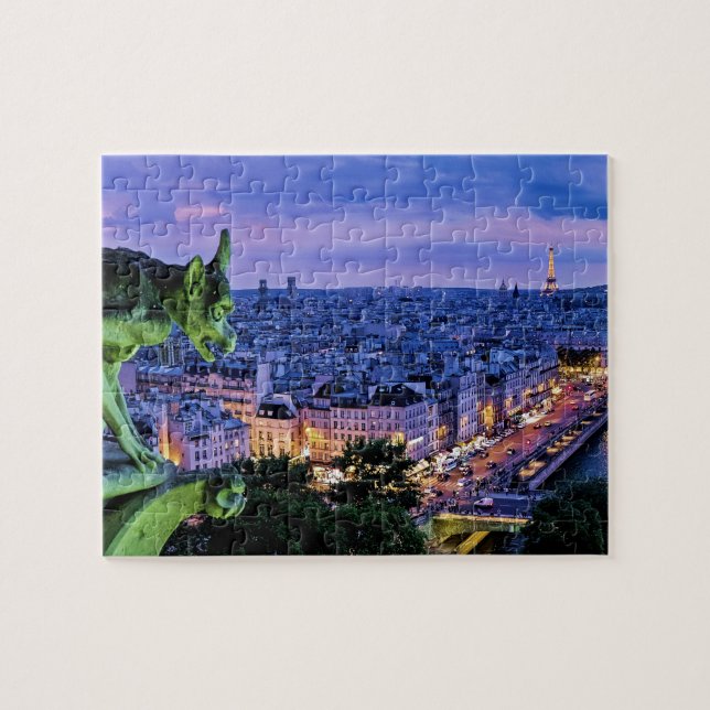 Gargolye Looms Over Paris At Night Jigsaw Puzzle (Horizontal)