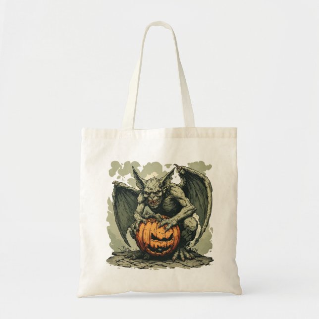 Gargoyle and a Halloween's Pumpkin on a Tote Bag (Front)