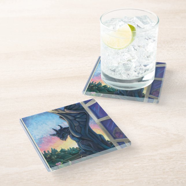 Gargoyle Guardian Art Glass Coaster (Angled)