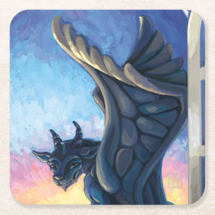 Gargoyle Guardian Square Paper Coaster
