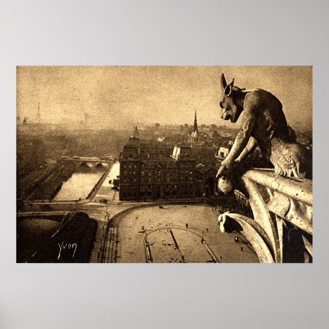 Gargoyle Notre Dame, Paris France 1912 Vintage Poster (Front)