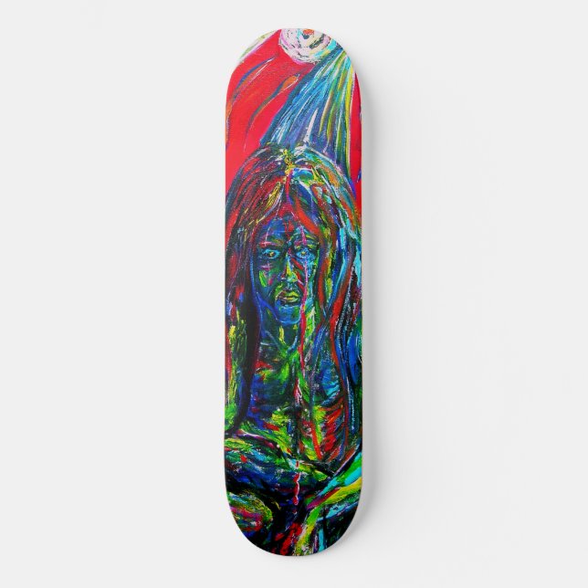Gargoyle Sci Fi Winged Creature Oil Paint Skateboard (Front)