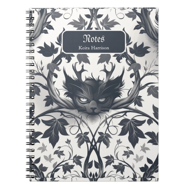 Gargoyle silhouettes intertwined with thorny vines notebook (Front)