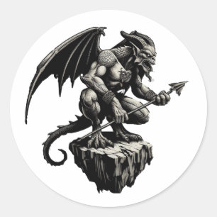 Gargoyle sitting on a rock classic round sticker