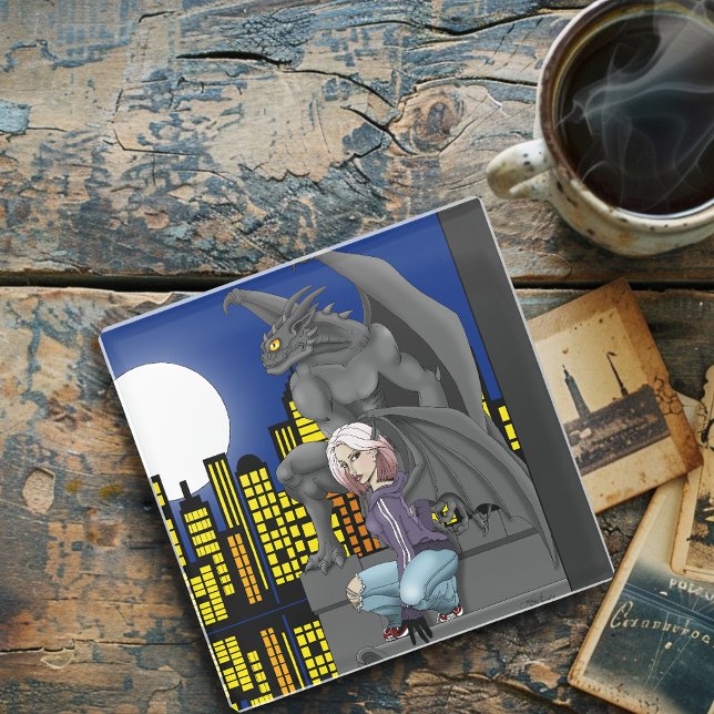 Gargoyle Urban Fantasy Cityscape Glass Coaster (Creator Uploaded)