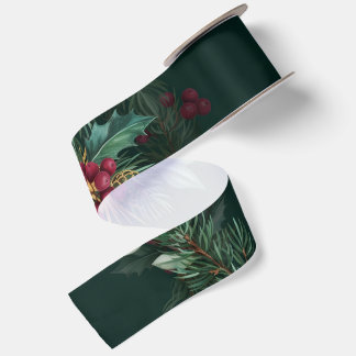 Garland Berries & Gold on Forest Green Satin Ribbon