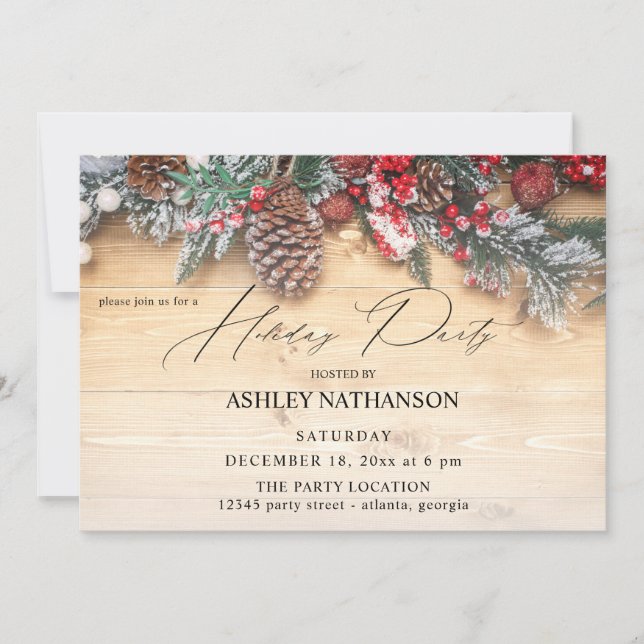 Garland & Berries Rustic Holiday Party Invitation (Front)