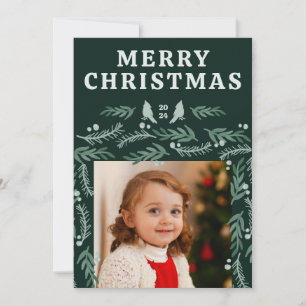 Garland Border Green Botanical Two Photo Holiday Card