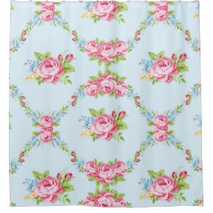 garland of shabby chic roses, blue,victorian,girly shower curtain