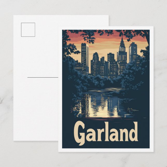 Garland Texas USA Art Vintage Travel Illustration Postcard (Front/Back)