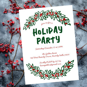 Garland Wreath Holiday Christmas Party CUSTOM Invitation