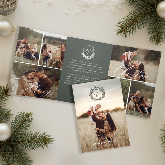 Garland Wreath Monogram Photo Gallery Christmas Tri-Fold Holiday Card (Garland Wreath Monogram Photo Gallery Christmas Tri-Fold Holiday Card)