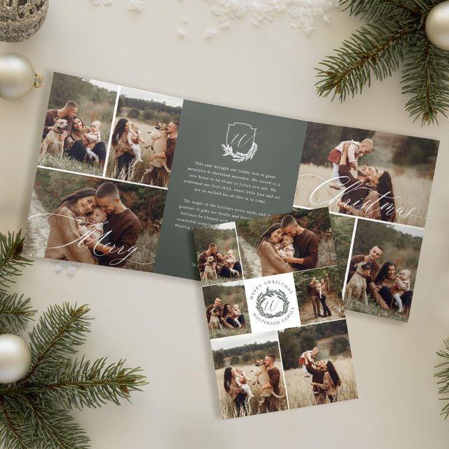 Garland Wreath Monogram Photo Gallery Christmas Tri-Fold Holiday Card (Garland Wreath Monogram Photo Gallery Christmas Tri-Fold Holiday Card)