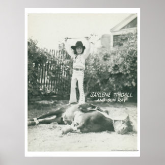 Garlene Tindall standing on a trick horse. Poster