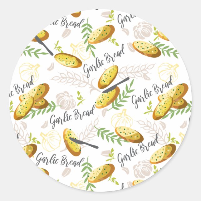 Garlic Bread Illustration Pattern V1 Classic Round Sticker (Front)