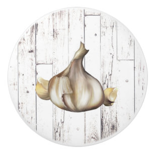 Garlic Bulb White Wood Rustic Farmhouse Kitchen Ceramic Knob