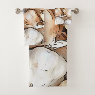 Garlic Bulbs Artistic Black Outline Art Bath Towel Set