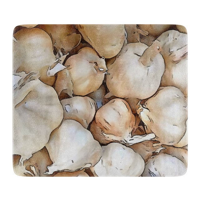 Garlic Bulbs Artistic Black Outline Art Cutting Board (Front)