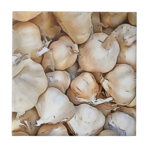 Garlic Bulbs Artistic Black Outline Art Tile