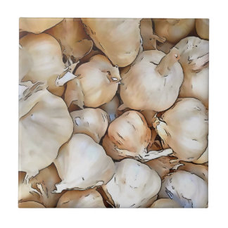 Garlic Bulbs Artistic Black Outline Art Tile