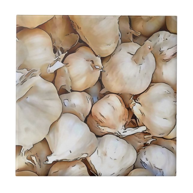 Garlic Bulbs Artistic Black Outline Art Tile (Front)