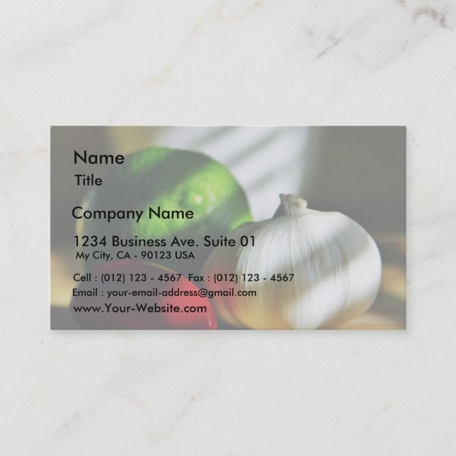Garlic Bulbs Limes Chillies Peppers Chilli Business Card (Front)