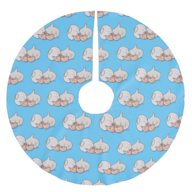 Garlic cartoon illustration   brushed polyester tree skirt (Front)