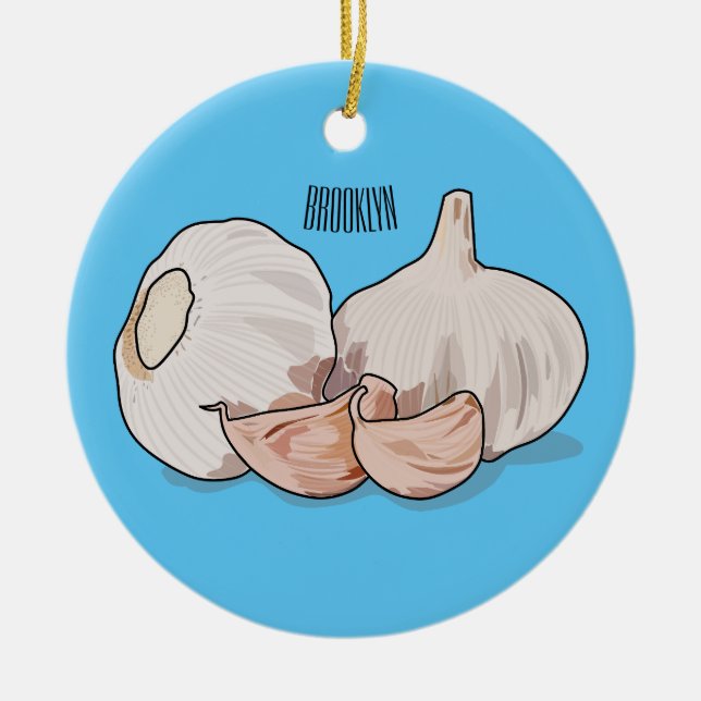 Garlic cartoon illustration   ceramic tree decoration (Front)