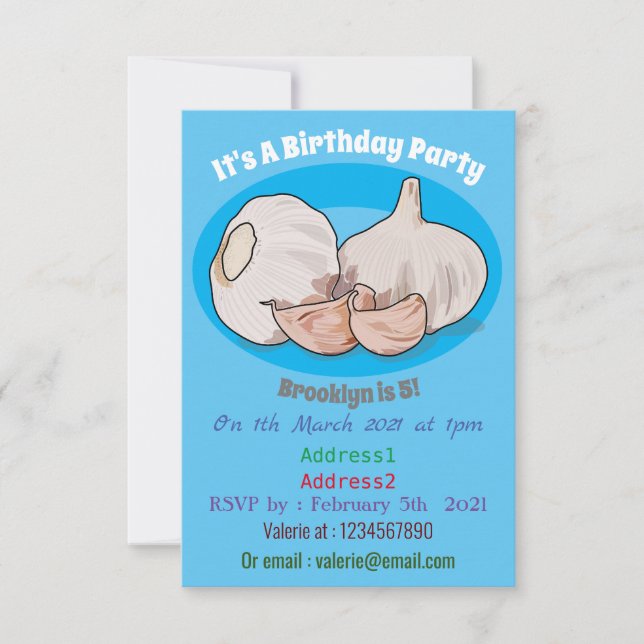 Garlic cartoon illustration invitation (Front)