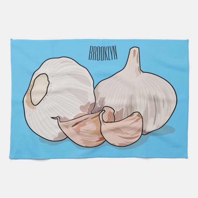 Garlic cartoon illustration   tea towel (Horizontal)