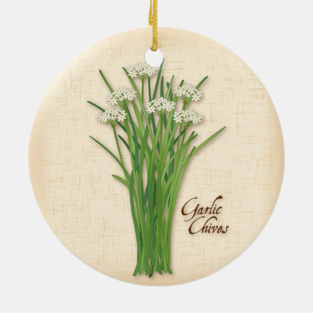 Garlic Chives Herb Ceramic Tree Decoration (Back)
