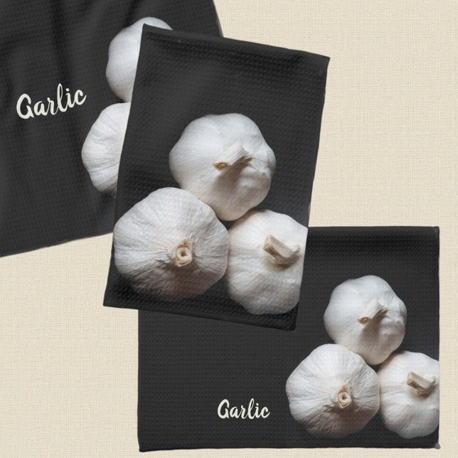 Garlic Cloves Dramatic White on Black Tea Towel (Creator Uploaded)