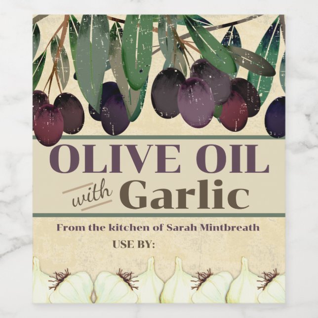 Garlic olive oil personalised home canning wine label (Single Label)