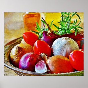 Garlic,onion,tomato art wall for decorate. poster