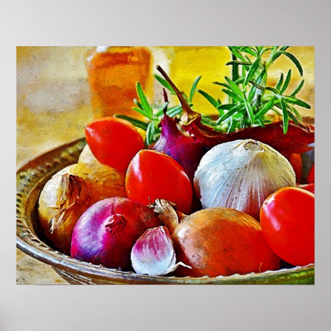Garlic,onion,tomato art wall for decorate. poster (Front)