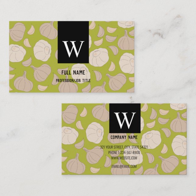 Garlic Pattern - Garlic Cloves & Bulb Cook Chef Business Card (Front/Back)