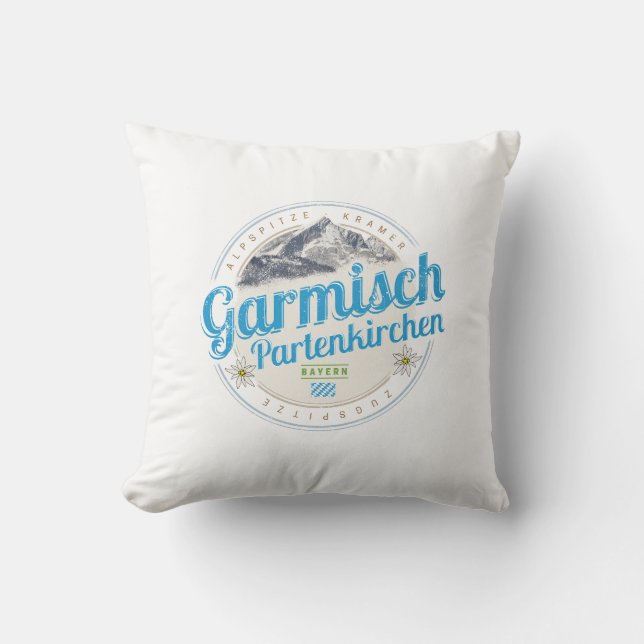 Garmisch Partenkirchen Bavaria Vintage Alps Cushion (Front)